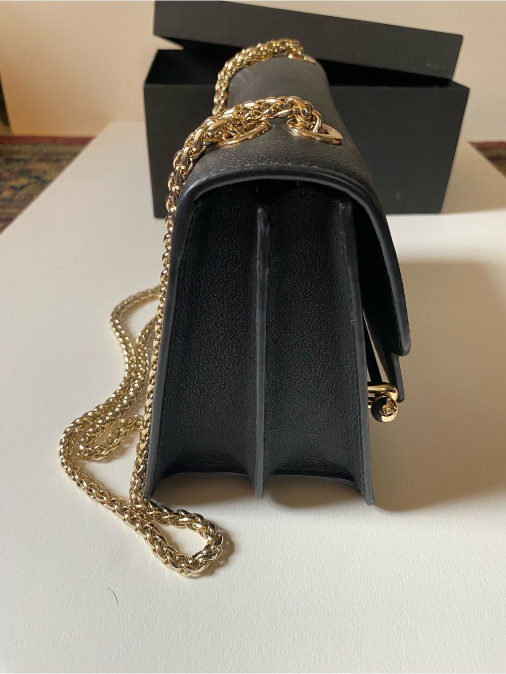 Strathberry East/West Black Leather Gold Chain Shoulder Bag + Box - Picture 4 of 16